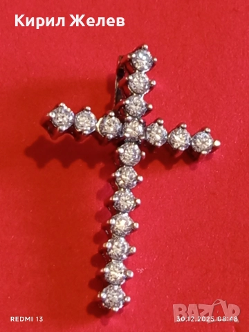Красив стилен дизайн сребърен кръст с инкрустирани кристали Мойсанит 52622, снимка 9 - Колиета, медальони, синджири - 52933329