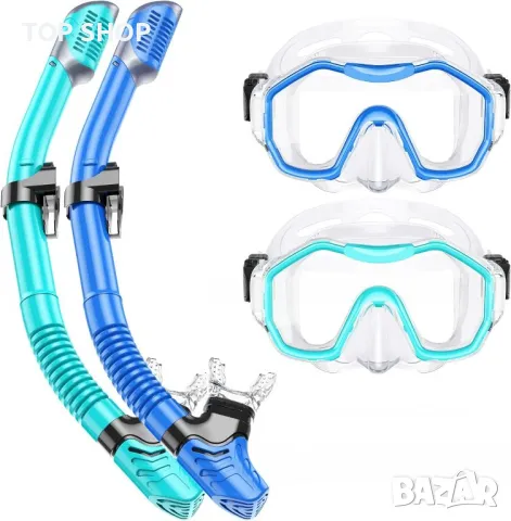 Lealinga Комплект 2 броя маска и шнорхел за гмуркане, плуване, синьо, зелено