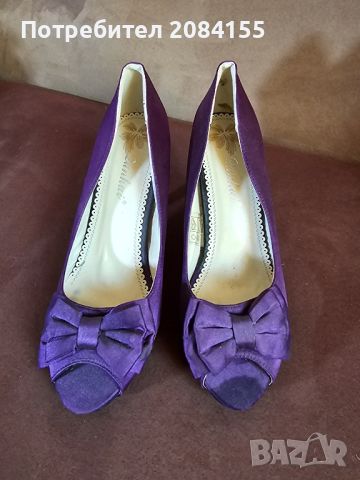 Сандали,цвят-лила,сатен,отворени пръсти и панделка, снимка 1 - Дамски обувки на ток - 45595271