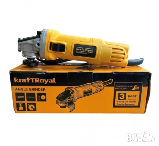 Ъглошлайф Kraft Royal, флекс, регулиране обороти, жълт, 220VAC, 125mm, к-т