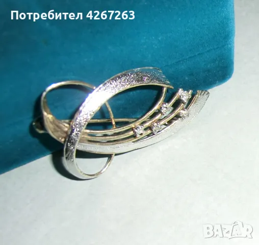 Винтидж сребърна брошка с позлата, снимка 2 - Други - 49260704