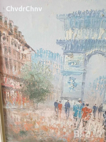 77х67см/голяма картина масло върху платно/градски пейзаж-Париж/дървена рамка, снимка 4 - Картини - 51177008