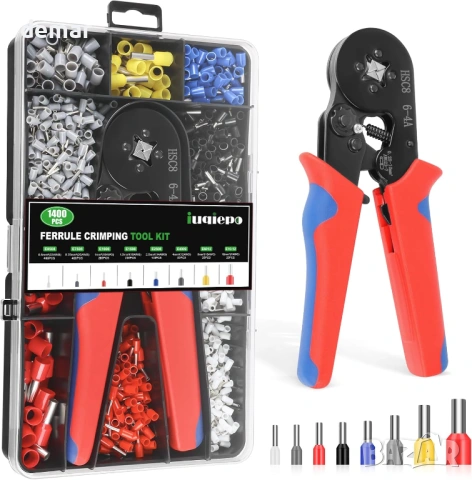 Комплект инструмент за кримпване на ферули 0.25-10 mm² (AWG 23-7) с 1400 броя клемни конектора
