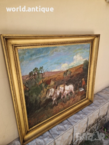 Майсторска огромна антикварна авторска картина масло върху платно , снимка 6 - Картини - 52019785