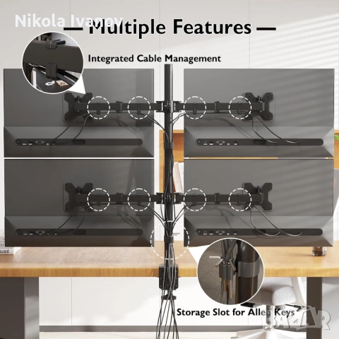 Чисто нова стойка за 4 Монитора | 13-27 инча | Vesa 75x75 и 100x100 | 2 начина на закрепване | stand, снимка 5 - Други - 54084236