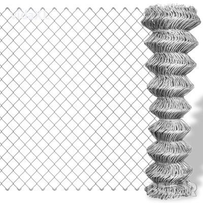 vidaXL Плетена оградна мрежа поцинкована стомана 15x1 м сребриста（SKU:141486, снимка 1 - Огради и мрежи - 45796764