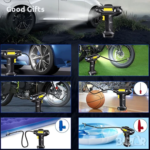 Цифров въздушен компресор за автомобил – LED дисплей, 12V, с LED светлина и дюзи, снимка 4 - Аксесоари и консумативи - 51251144