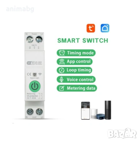 ANIMABG Многофункционален смарт Tuya WiFi 1-63A 1P+N електромер,Прекъсвач, Предпазител, снимка 6 - Друга електроника - 53415025