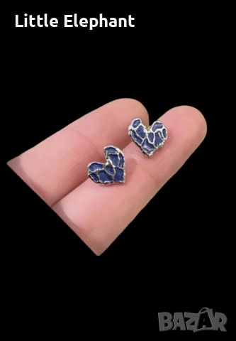 Modern jewelry temperament,сребърни обеци сърца,blue/нови, снимка 1 - Колиета, медальони, синджири - 45078836