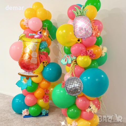 Тропически комплект арка с цветни балони, балони от фолио ананас, 132 бр., лятна декорация за парти, снимка 4 - Други - 46446262