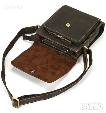 Мъжка луксозна кожена, винтидж чанта /Кафява Crazy Horse* естествена кожа!, снимка 14 - Чанти - 53102550