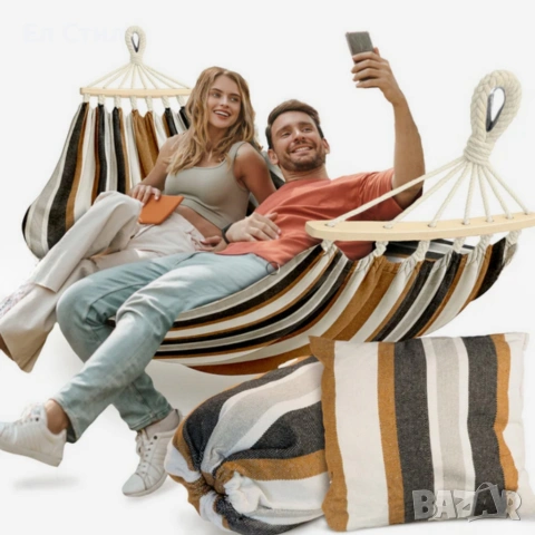 Хамак XXL с възглавница и чанта — максимален комфорт до 250 кг за релакс навън, снимка 12 - Други - 53356356