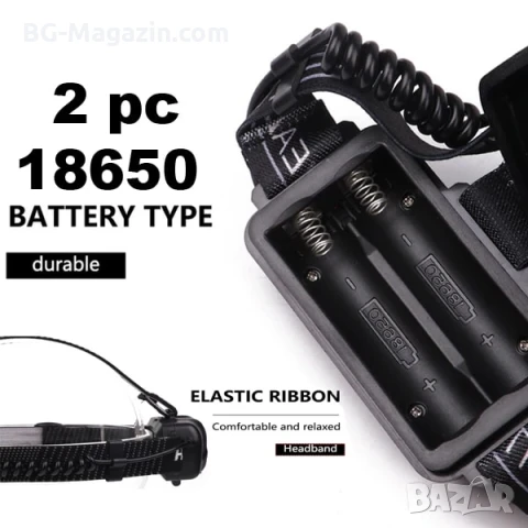 Акумулаторен мощен LED фенер челник за глава далекобоен тактически къмпинг лов риболов каска палатка, снимка 5 - Къмпинг осветление - 50938549