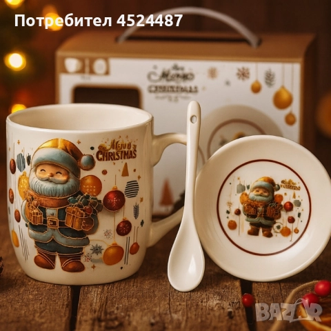 Коледна керамична чаша с капак и лъжица – уют за всяка сутри, снимка 5 - Декорация за дома - 52580166