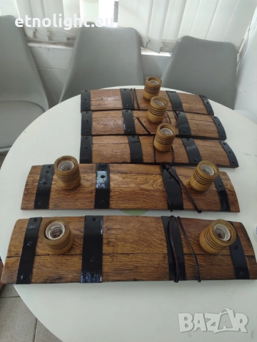 Полилеи от автентични реставрирани бъчви с дървена чашка , снимка 11 - Лампи за таван - 44113335