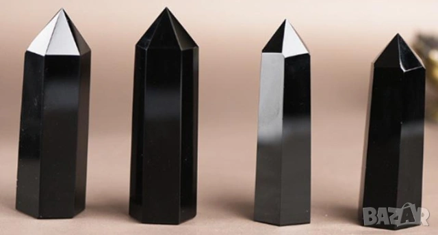 Вулканично Стъкло Пирамидален Обелиск Монокристал Полиран Черен Обсидиан Пазител Камък Закрилник, снимка 4 - Други ценни предмети - 41381907