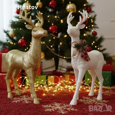 Декоративен Коледен eлен – Златист или бял, с празнични детайли