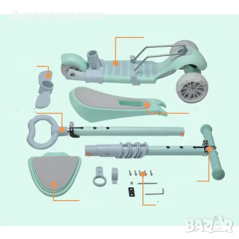 Тротинетка 5в1 с поставка за крачета, родителски контрол, широки гуми, снимка 10 - Скутери и тротинетки - 49640879