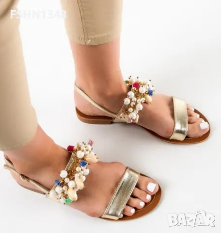 Дамски Златисти Сандали с декоративни елементи , снимка 7 - Сандали - 50324158