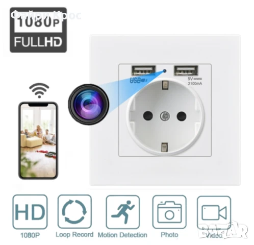 Мини скрита камера в контакт сигурност шпионаж сензор за движение WiFi таен запис видеонаблюдение, снимка 3 - HD камери - 50625960