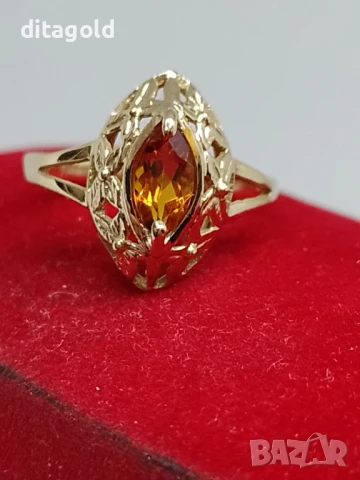 Нов 14К златен пръстен с естествен цитрин, 1.90 гр цена 290 лв, снимка 1