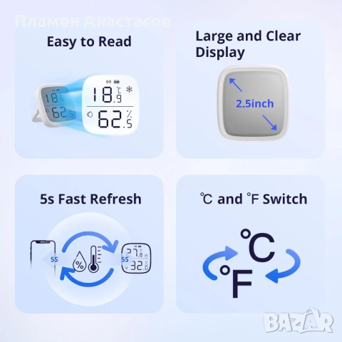 Sonoff SNZB-02D Zigbee LCD Смарт сензор за температура и влажност – 2 броя комплект, снимка 4 - Друга електроника - 53261356