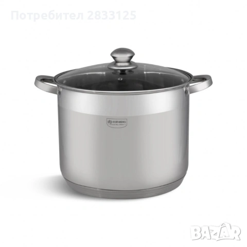 Комплект тенджери от неръждаема стомана , 10 части, Индукция, Многослойно дъно, Капаци от закалено с