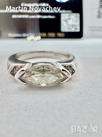 Сребърен пръстен с мойсанит (Диамант) 1 карат, снимка 9 - Пръстени - 52081076