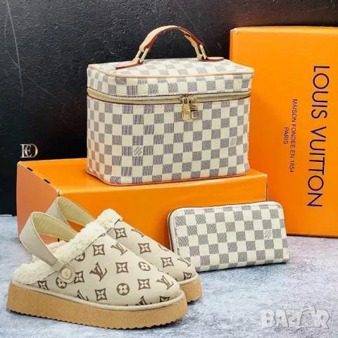 дамски комплект пантофи, чанта и портмоне louis vuitton , снимка 1 - Чанти - 48283524