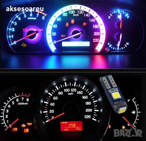 Нова Супер ярка T5 Led крушка 3SMD 3030 светлина Лампа за арматурното табло на кола индикатор, снимка 8 - Аксесоари и консумативи - 50336543