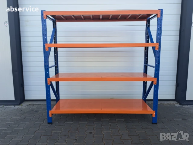 Метален индустриален стелаж 200x200x60, 4 рафта, склад/гараж/мазе