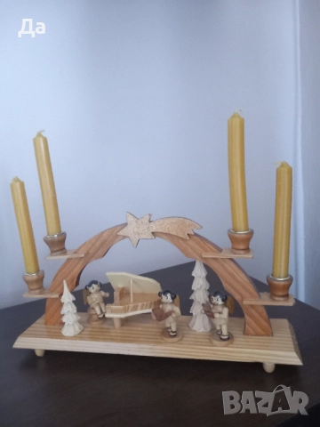 Немски дървени старинни Коледни въртележка и свещник