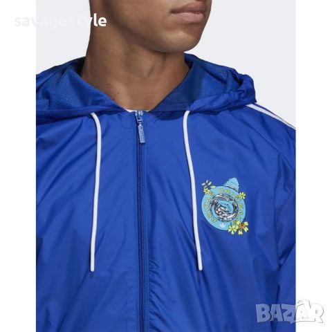 Мъжко яке ADIDAS Originals Graphic Stoked Fish Windbreaker Blue, снимка 3 - Спортни дрехи, екипи - 46668644