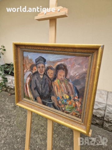 Майсторска антикварна авторска картина масло върху платно , снимка 7 - Антикварни и старинни предмети - 52266087
