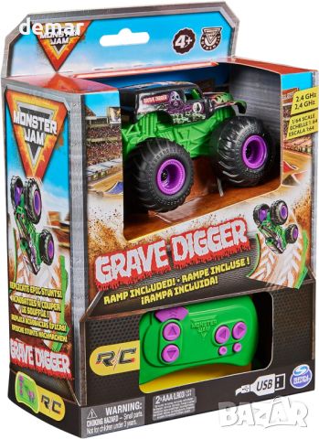 Кола с дистанционно управление Monster Jam 1-64th Grave Digger, играчка за деца, зелено, снимка 10 - Коли, камиони, мотори, писти - 45097146