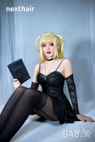 Златисто руса аниме перука с колие Anime Death Note Misa Amane Cosplay, снимка 4 - Аксесоари за коса - 51050305