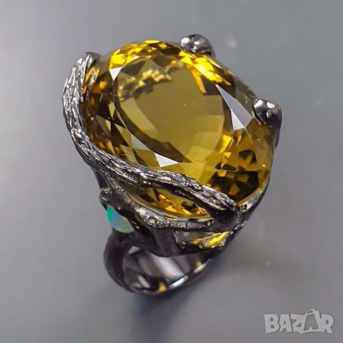 Сребърен пръстен с голям цитрин 22x16мм, 32 карата, снимка 1 - Пръстени - 45324469