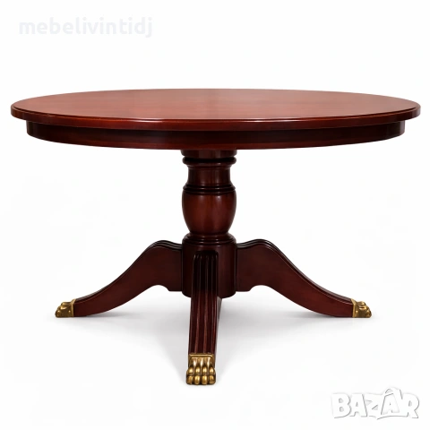 Класическа кръгла трапезна маса изработена от махагон., снимка 4 - Маси - 53804174
