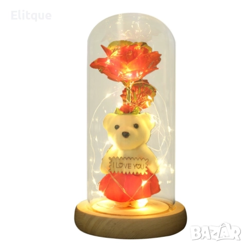 Вечна роза в стъкленица с мече с поличка и лед светлина , снимка 6 - Други стоки за дома - 52904074