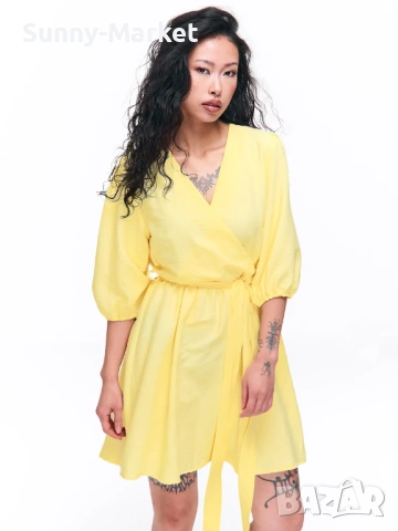 Дамска жълта рокля с колан, снимка 4 - Рокли - 53507259