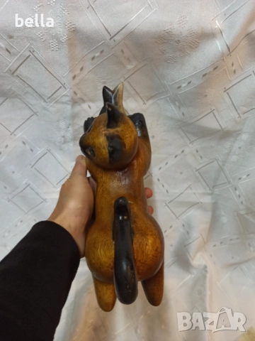 Ръчно резбована масивна дървена фигура на котка – 22 см дължина!, снимка 5 - Антикварни и старинни предмети - 52582382