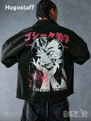 Нова дънкова риза яке Harajuku Style овърсайз блуза тениска фланелка т шърт Л Хл