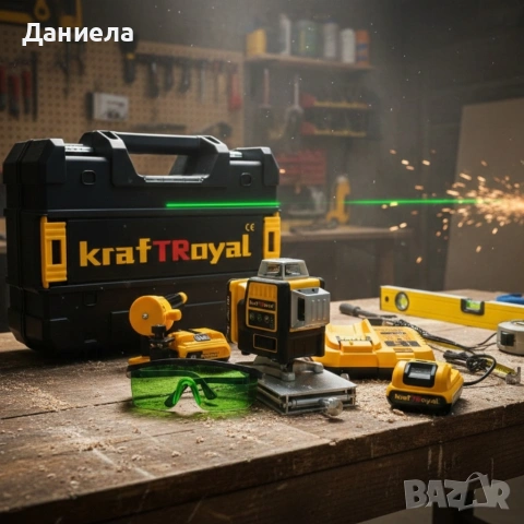 Лазерен нивелир Kraft Royal, Самонивелиращ, 4D, Дистнационно, 