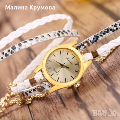 Дамски ръчен часовник тип гривна с верижки за увиване около китката. Цветове - бял или златен., снимка 2 - Дамски - 53377378