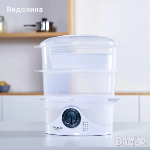 Уред за готвене на пара Taurus Salutecook 800W, 6 л, таймер 60 мин, 2 съда за готвене, снимка 4 - Уреди за готвене на пара - 51990143