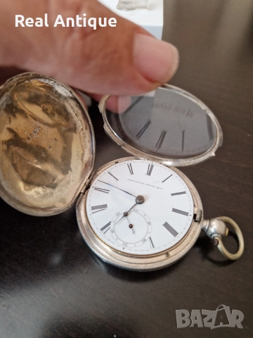 Рядък антикварен колекционерски американски сребърен джобен часовник Appleton Tracy & Co -Waltham , снимка 3 - Антикварни и старинни предмети - 51617506