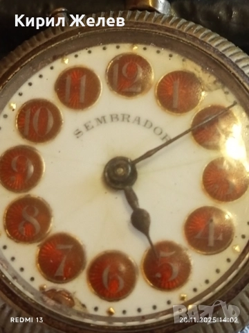 Стар джобен часовник SEMBRADOR рядък керамичен циферблат за КОЛЕКЦИЯ 52251, снимка 2 - Антикварни и старинни предмети - 52479292
