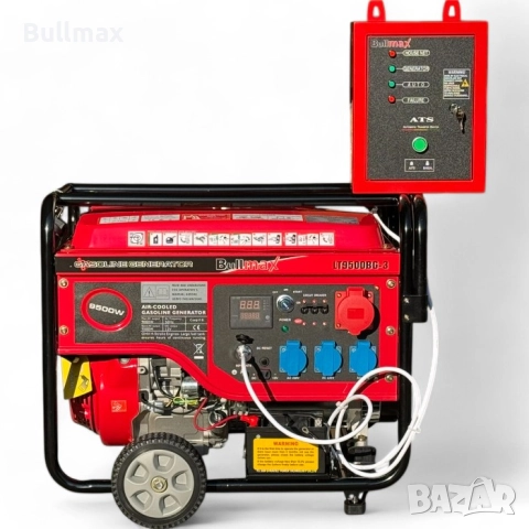  Трифазен бензинов генератор за ток за къща 9,5 KW + ATS кутия /автоматика/ червен, преносим