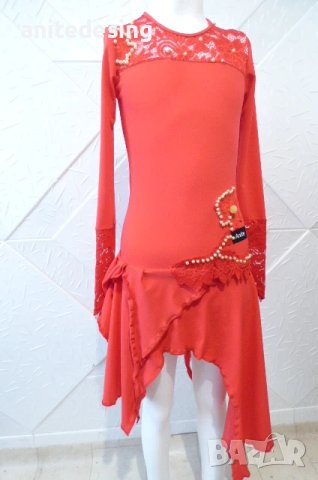 Червена детска рокля за спортни танци с дантела, снимка 9 - Детски рокли и поли - 51296309