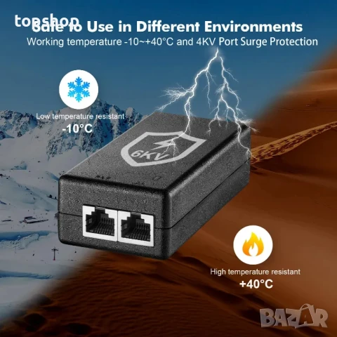НОВ YuLinca 15,4 W Gigabit Poe инжектор, адаптер Non-Poe към Poe, Plug & Play, до 100 метра, снимка 5 - Мрежови адаптери - 50511319